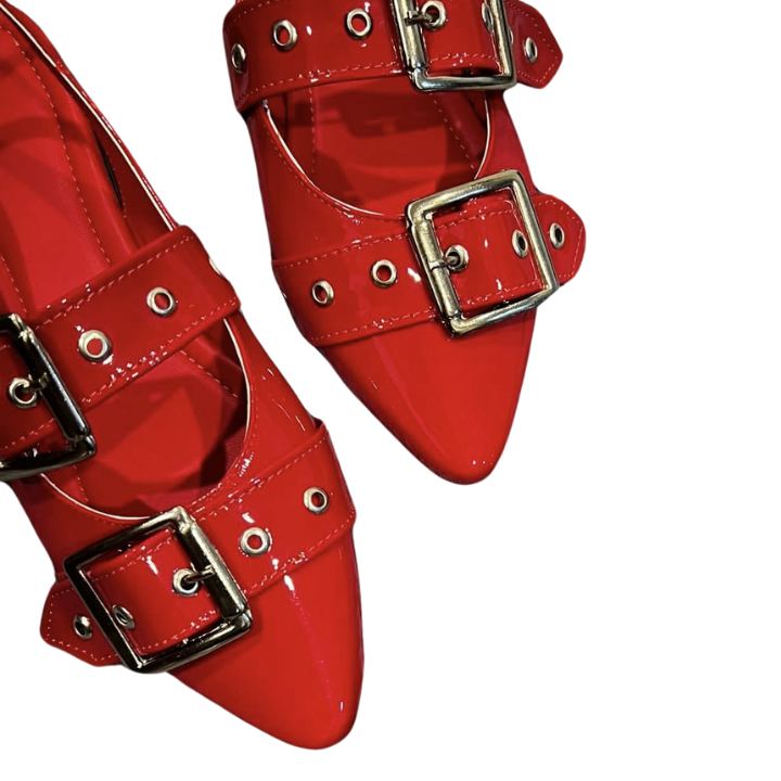 Flats doble hebilla rojo